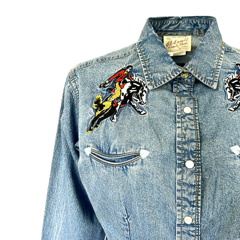 Women’s Rockmount Bronc Vintage Embroidery Western Shirt in Denim