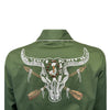 Women’s Vintage Green Steer Skull & Arrow Chain Stitch Embroidered Western Shirt