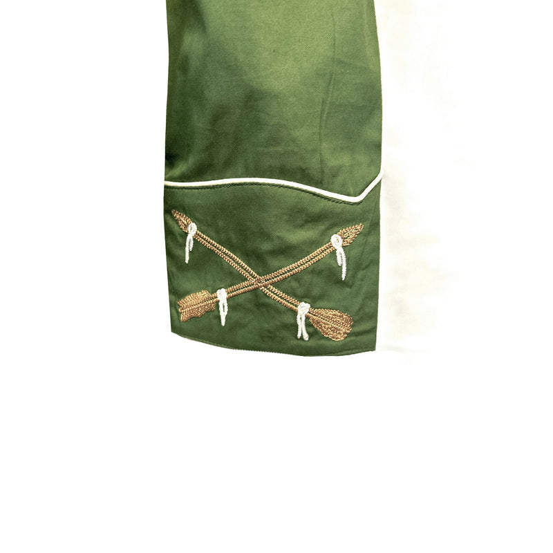 Women’s Vintage Green Steer Skull & Arrow Chain Stitch Embroidered Western Shirt