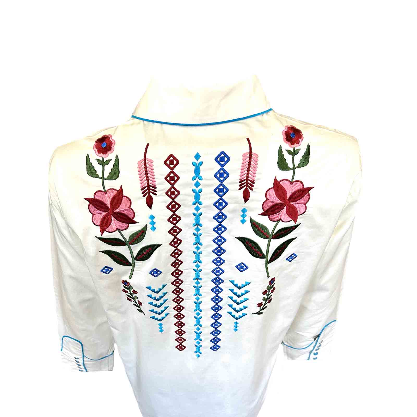 Women's Ivory Boho Serape Western Shirt with Cascading Embroidery