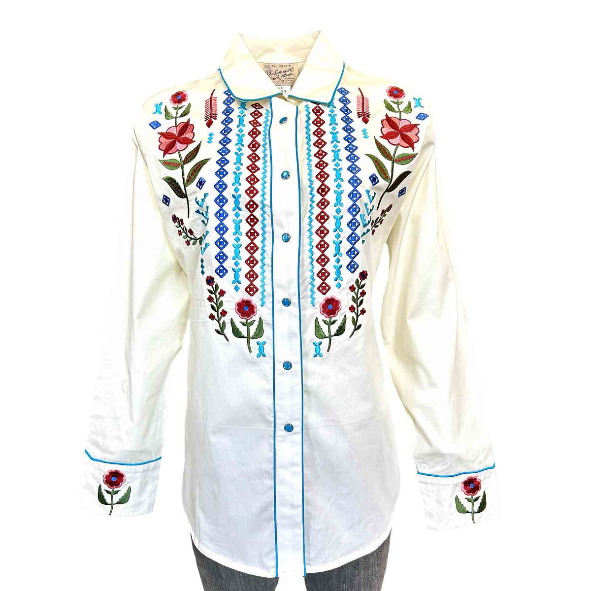 Women's Boho Serape Western Shirt with Cascading Embroidery in Ivory ...