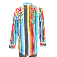 Women's Boho Serape Stripe Western Shirt with Cascading Embroidery