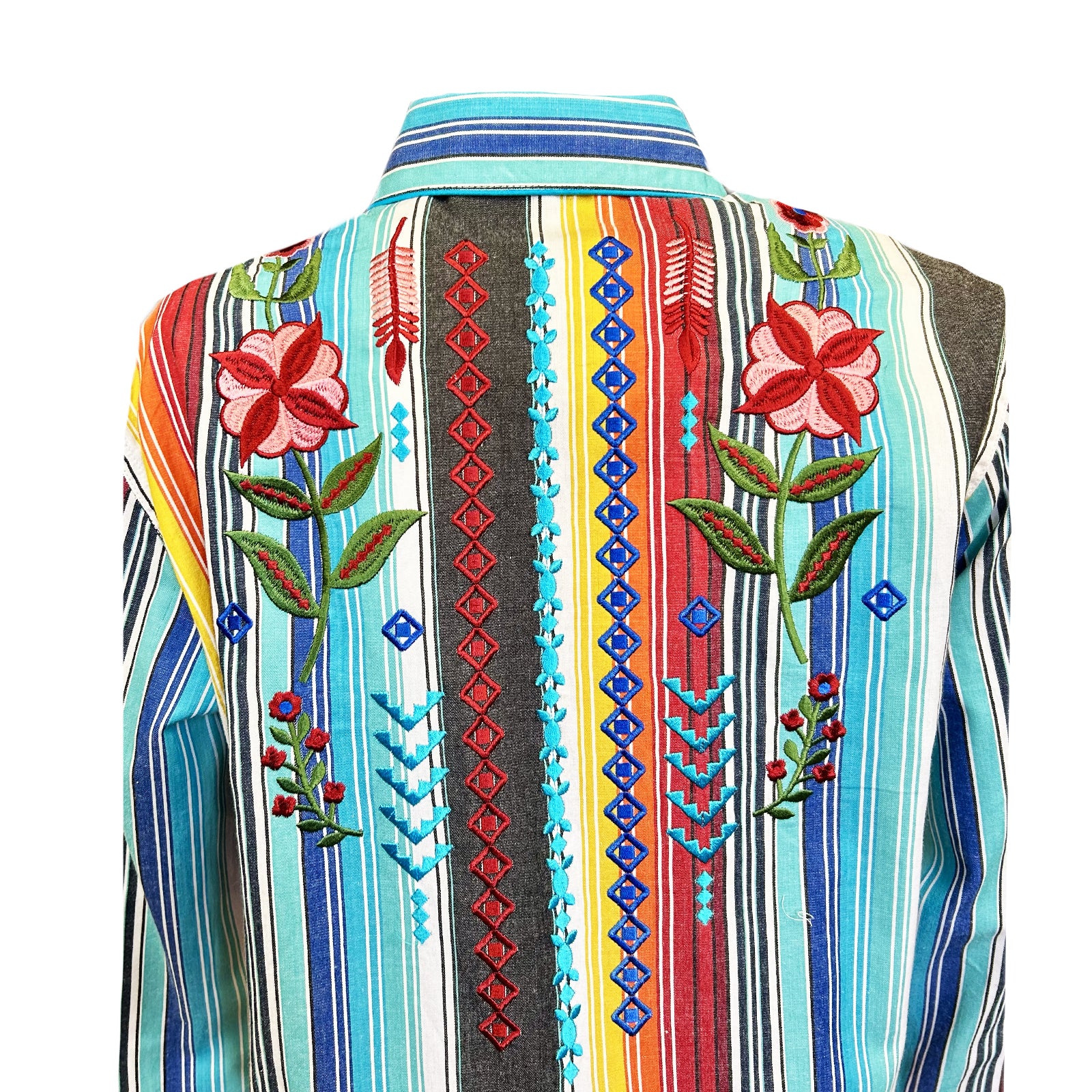 Women's Boho Serape Stripe Western Shirt with Cascading