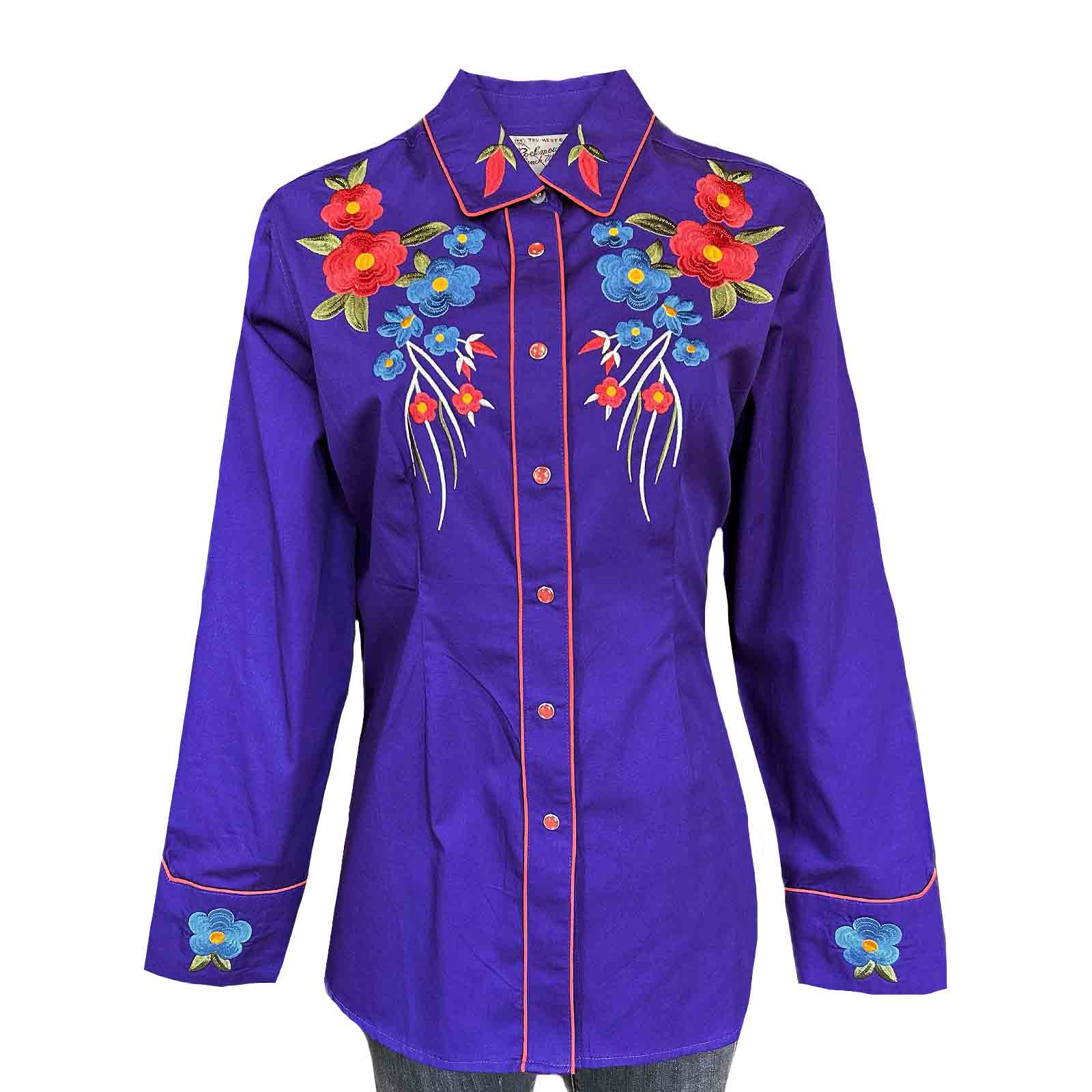 Women's Vintage Purple Floral Bouquet Embroidered Western Shirt