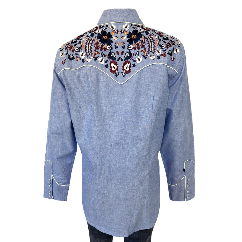 Women's Vintage Blue Floral Embroidered Western Shirt