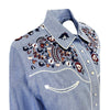 Women's Vintage Blue Floral Embroidered Western Shirt