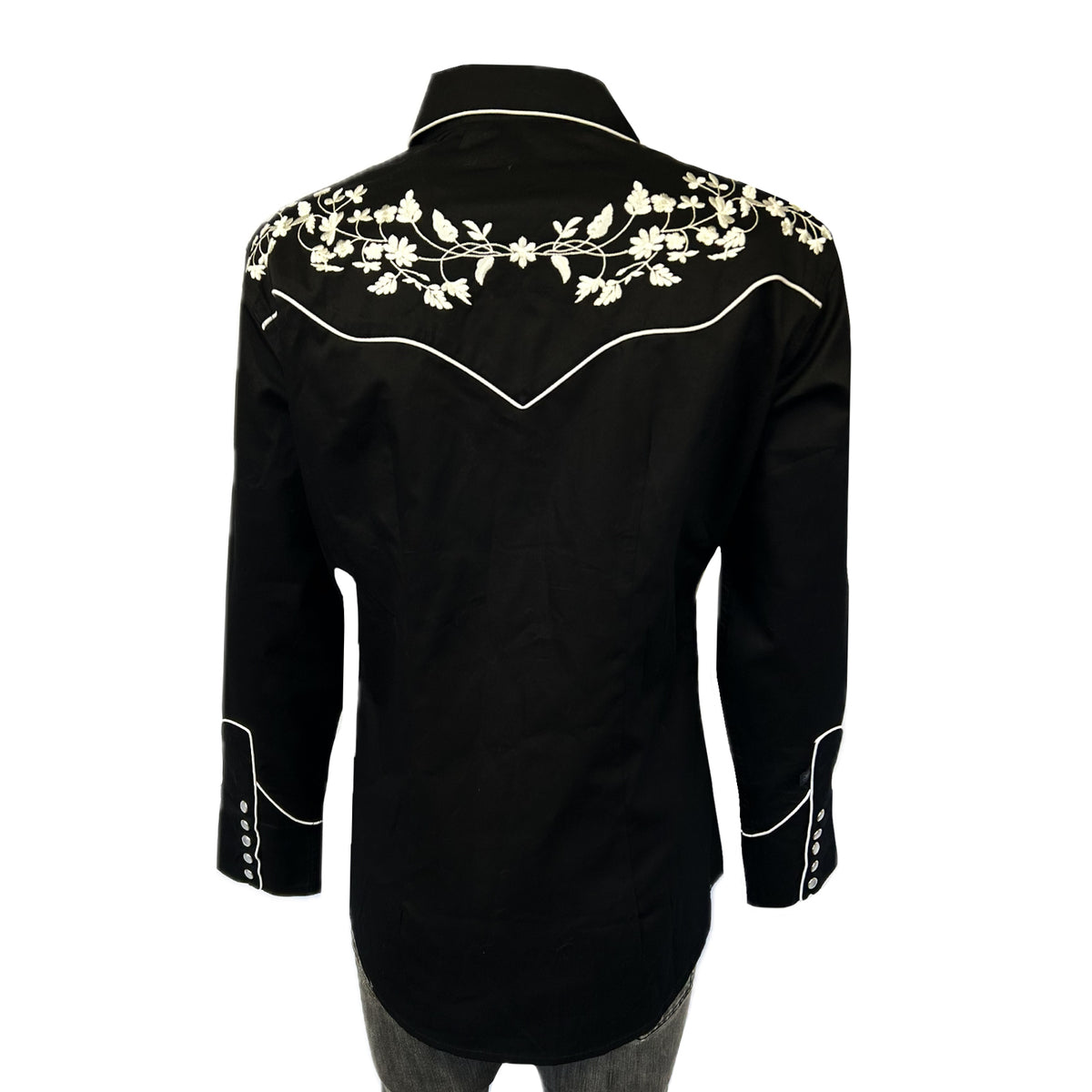Women's Vintage Black Floral Embroidered Western Shirt