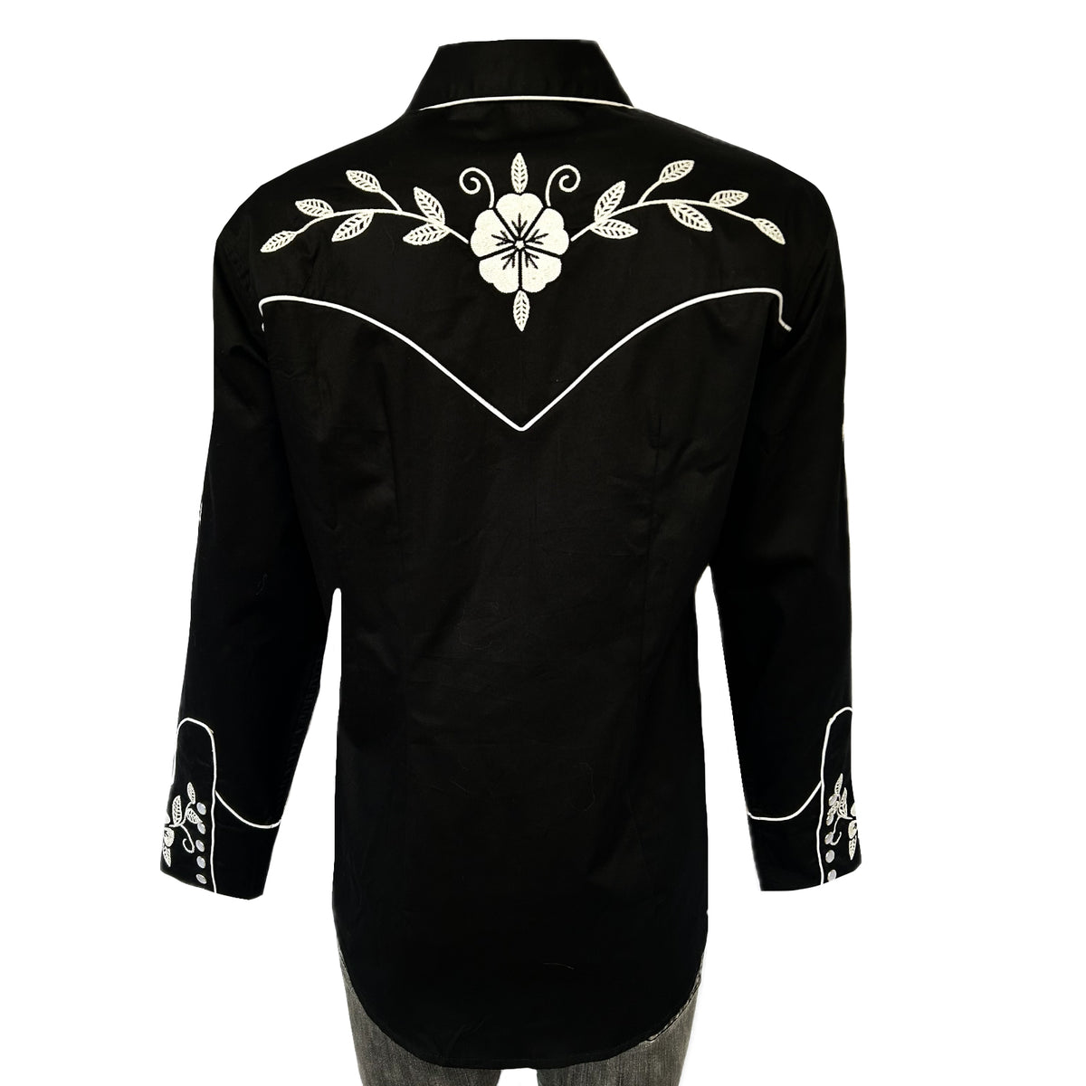 Men's Vintage Black Floral Embroidered Western Shirt