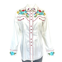 Women's Vintage Ivory Floral Pastel Embroidery Western Shirt