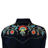 Women's Black Floral Cotton Gabardine Embroidered Western Shirt