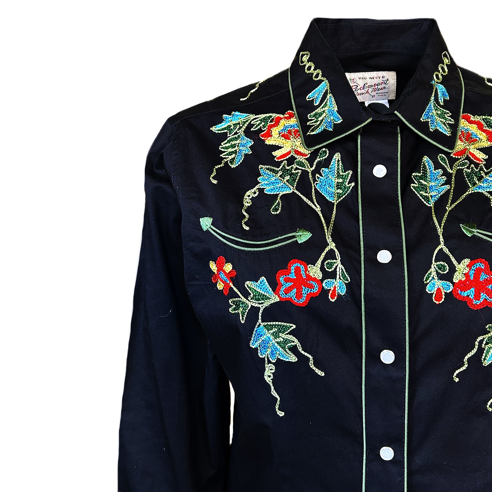 Women's Black Floral Cotton Gabardine Embroidered Western Shirt