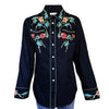 Women's Black Floral Cotton Gabardine Embroidered Western Shirt