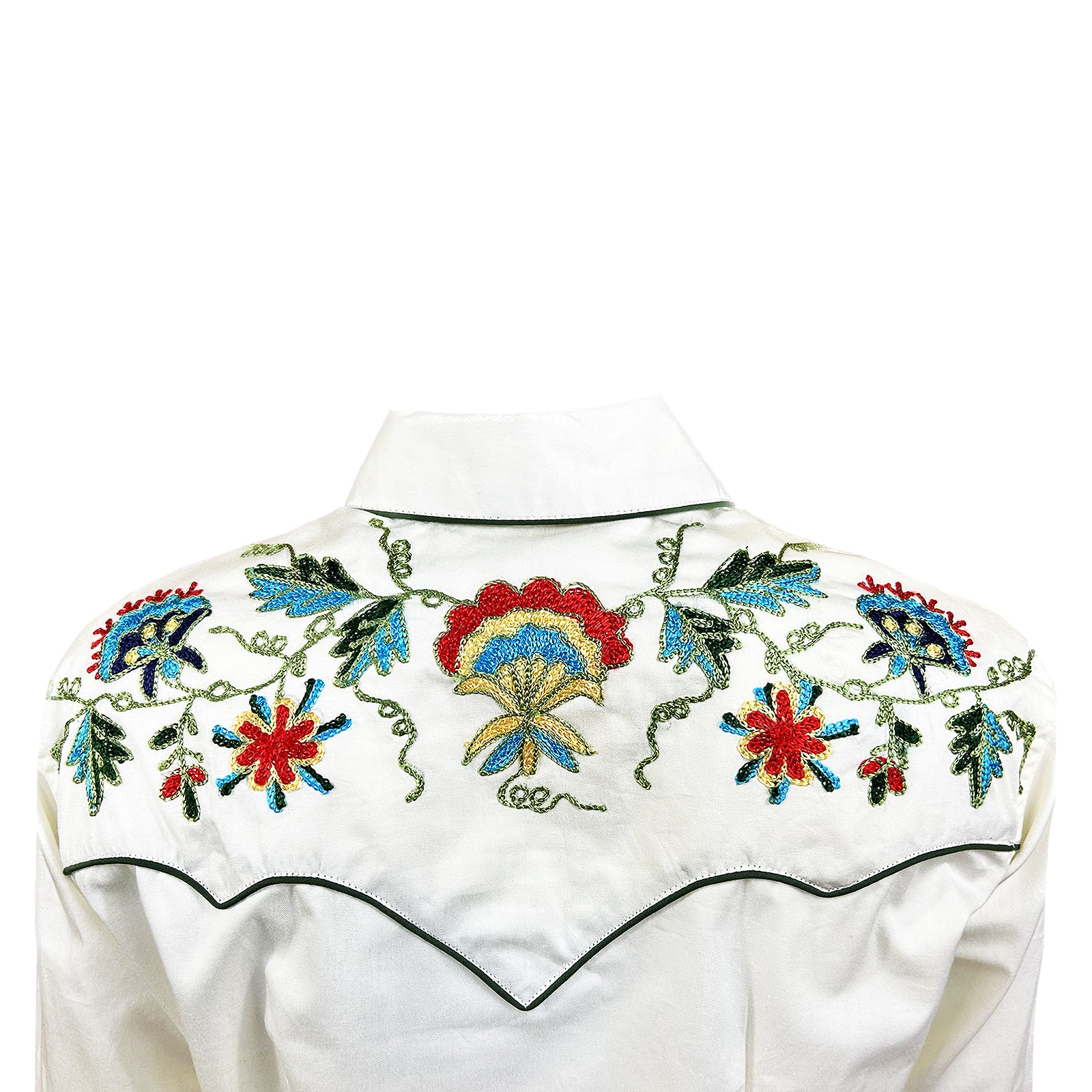 Women's Ivory Floral Embroidered Cotton Gabardine Western Shirt