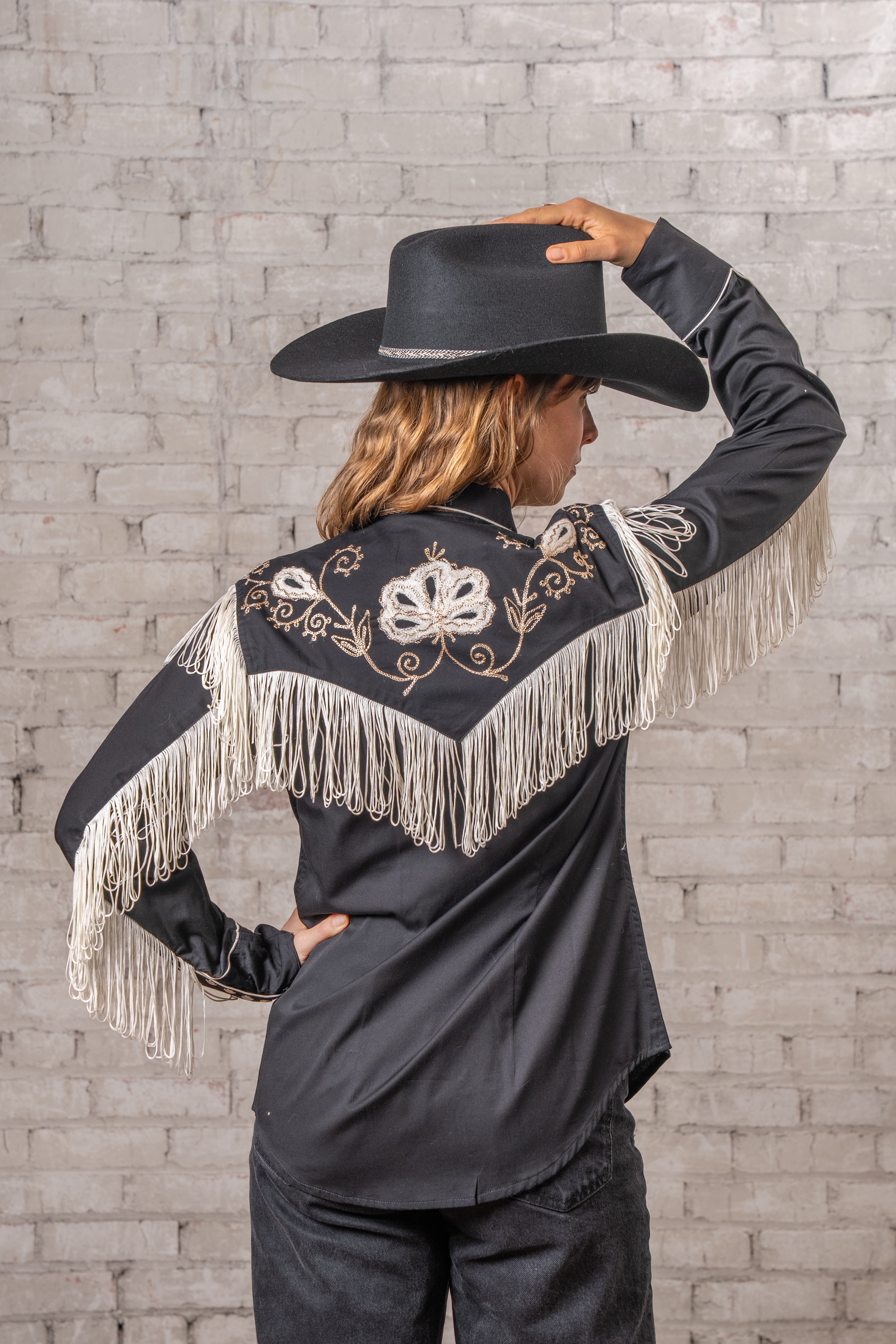 Rockmount Women's Black Fringe Embroidered Western Shirt