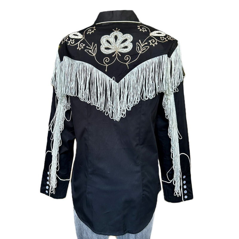 Women's Vintage Fringe Black Embroidered Western Shirt