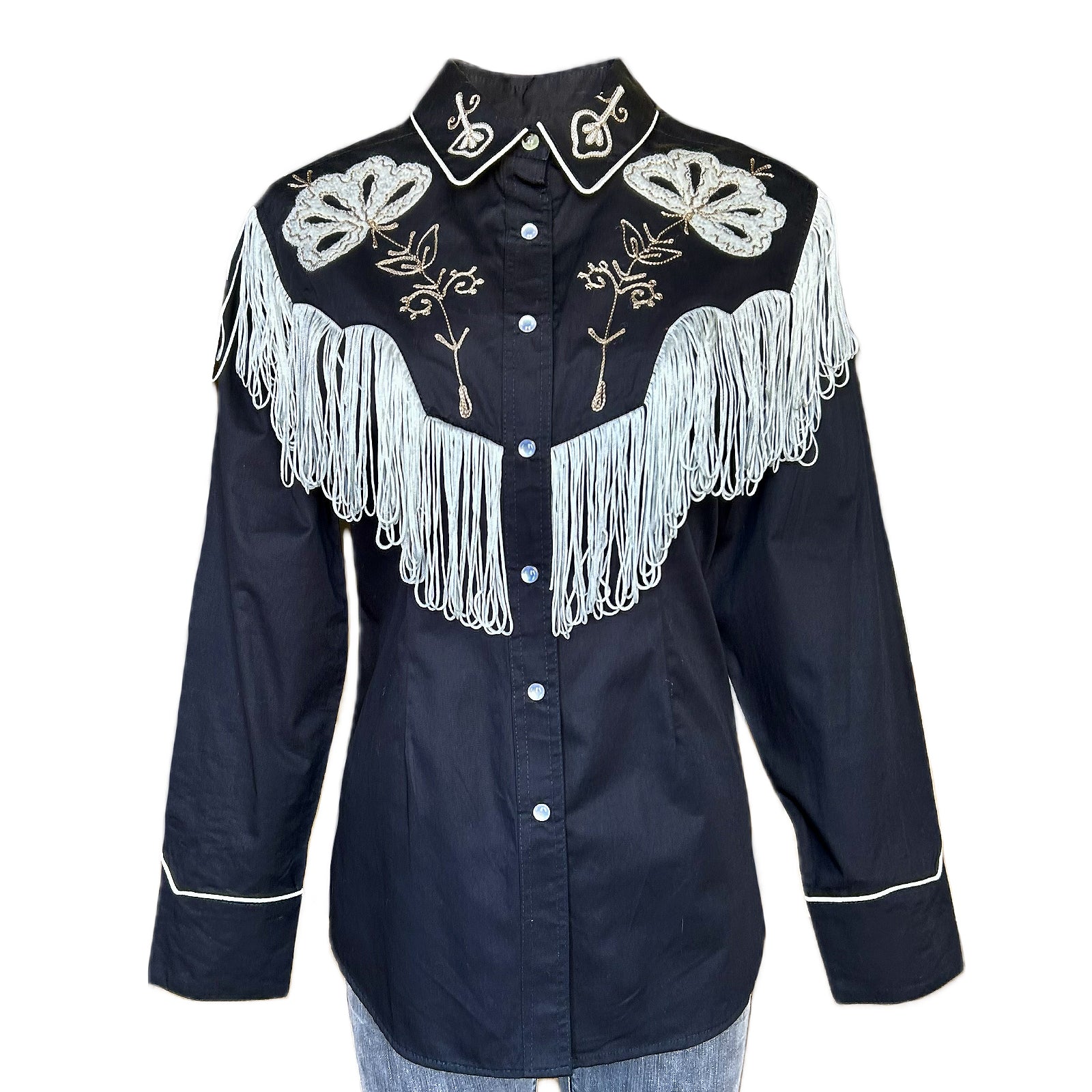 Rockmount Men's Black Vintage Fringe Embroidered Western Shirt