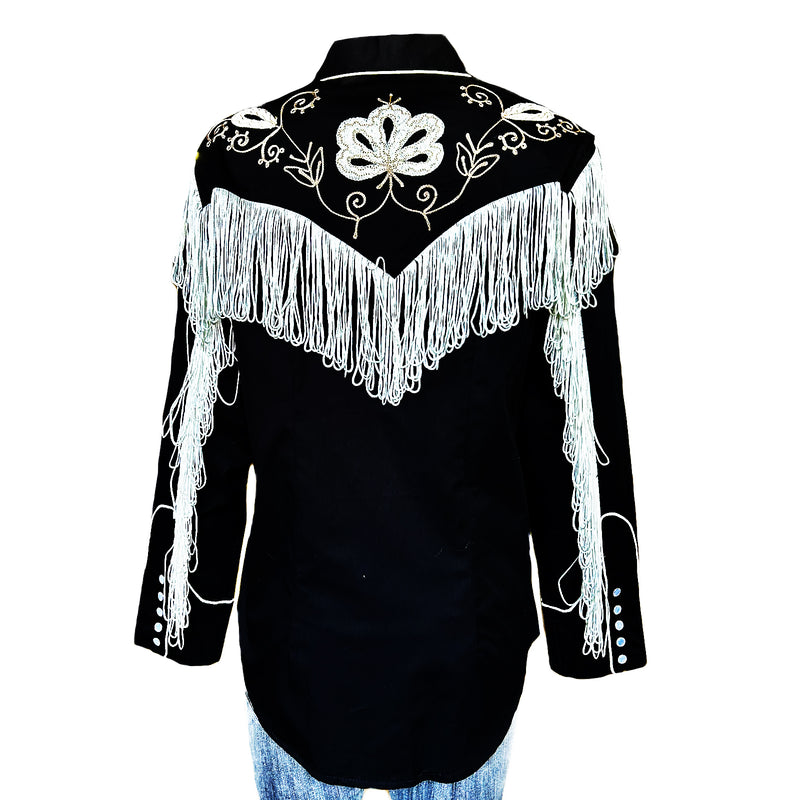 Women's Vintage Black Fringe Embroidered Western Shirt