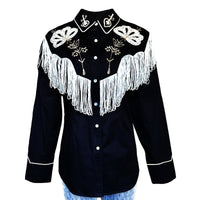 Women's Vintage Black Fringe Embroidered Western Shirt