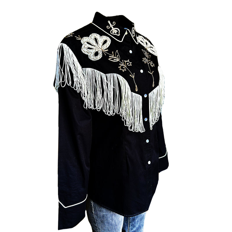 Women's Vintage Black Fringe Embroidered Western Shirt