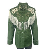 Women's Vintage Green Fringe Embroidered Western Shirt
