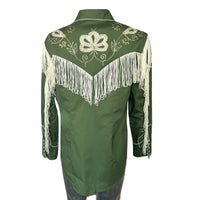 Women's Vintage Green Fringe Embroidered Western Shirt