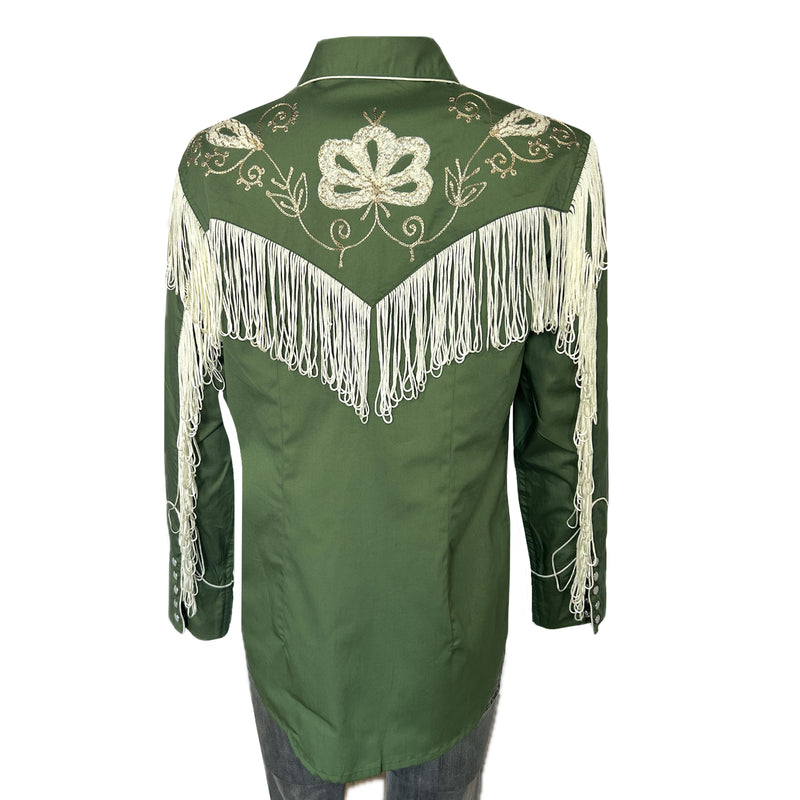 Women's Vintage Green Fringe Embroidered Western Shirt
