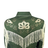 Women's Vintage Green Fringe Embroidered Western Shirt