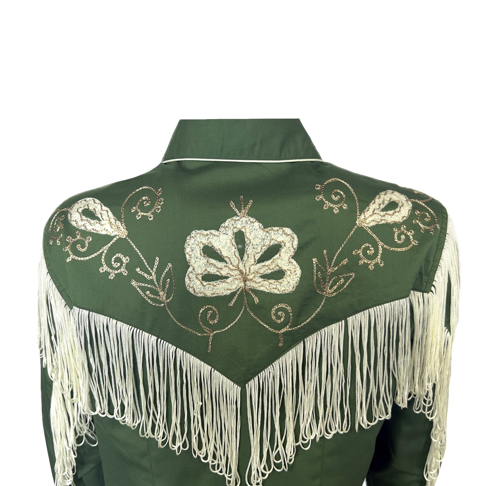 Women's Vintage Green Fringe Embroidered Western Shirt