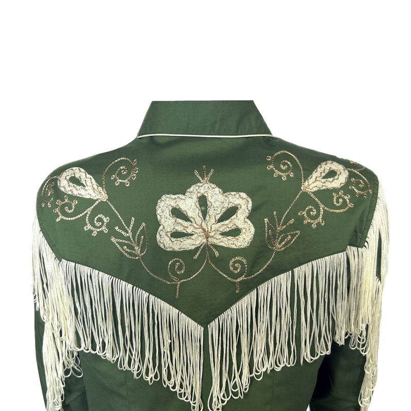 Women's Vintage Green Fringe Embroidered Western Shirt
