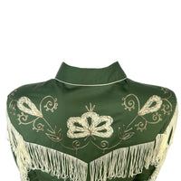 Women's Vintage Green Fringe Embroidered Western Shirt