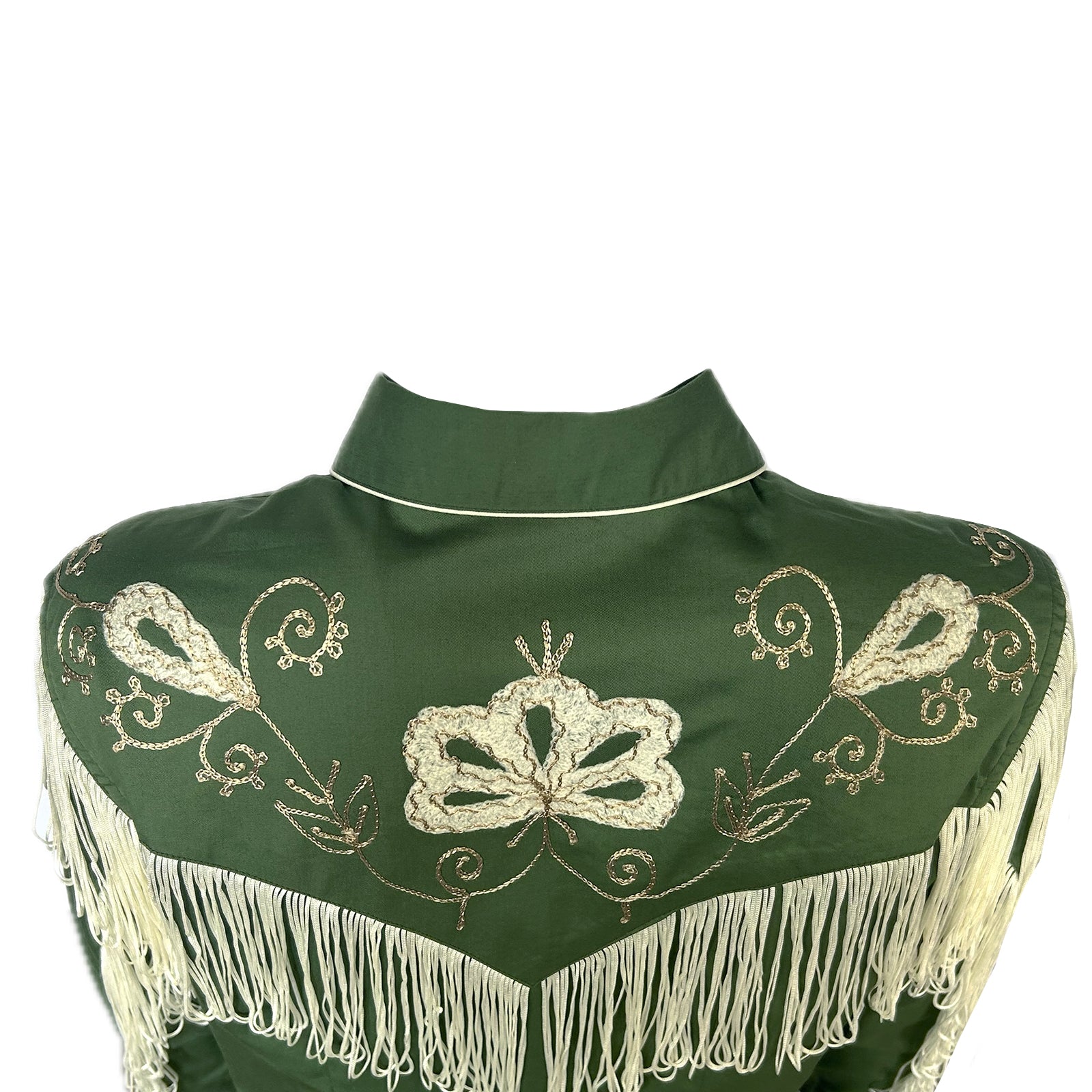 Women's Vintage Green Fringe Embroidered Western Shirt