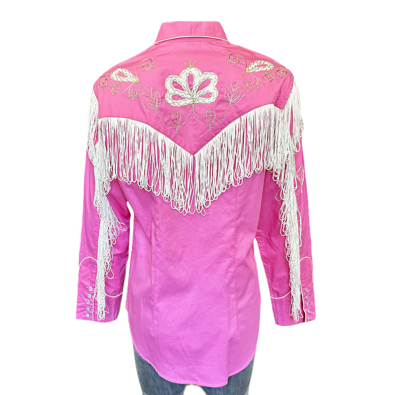 Women's Vintage Fringe Pink Embroidered Western Shirt