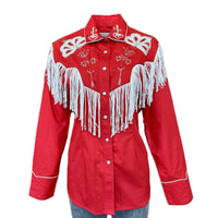 Women's Vintage Fringe Red Embroidered Western Shirt