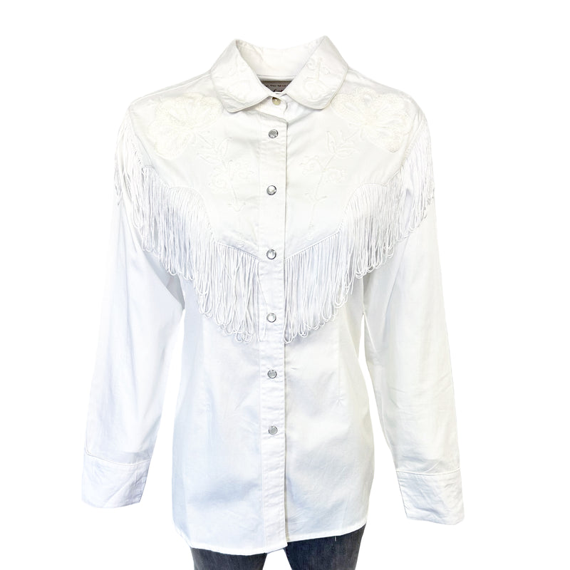 Women's Vintage White Fringe Embroidered Western Shirt