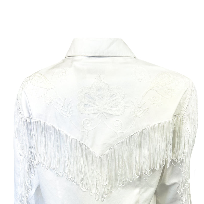 Women's Vintage White Fringe Embroidered Western Shirt