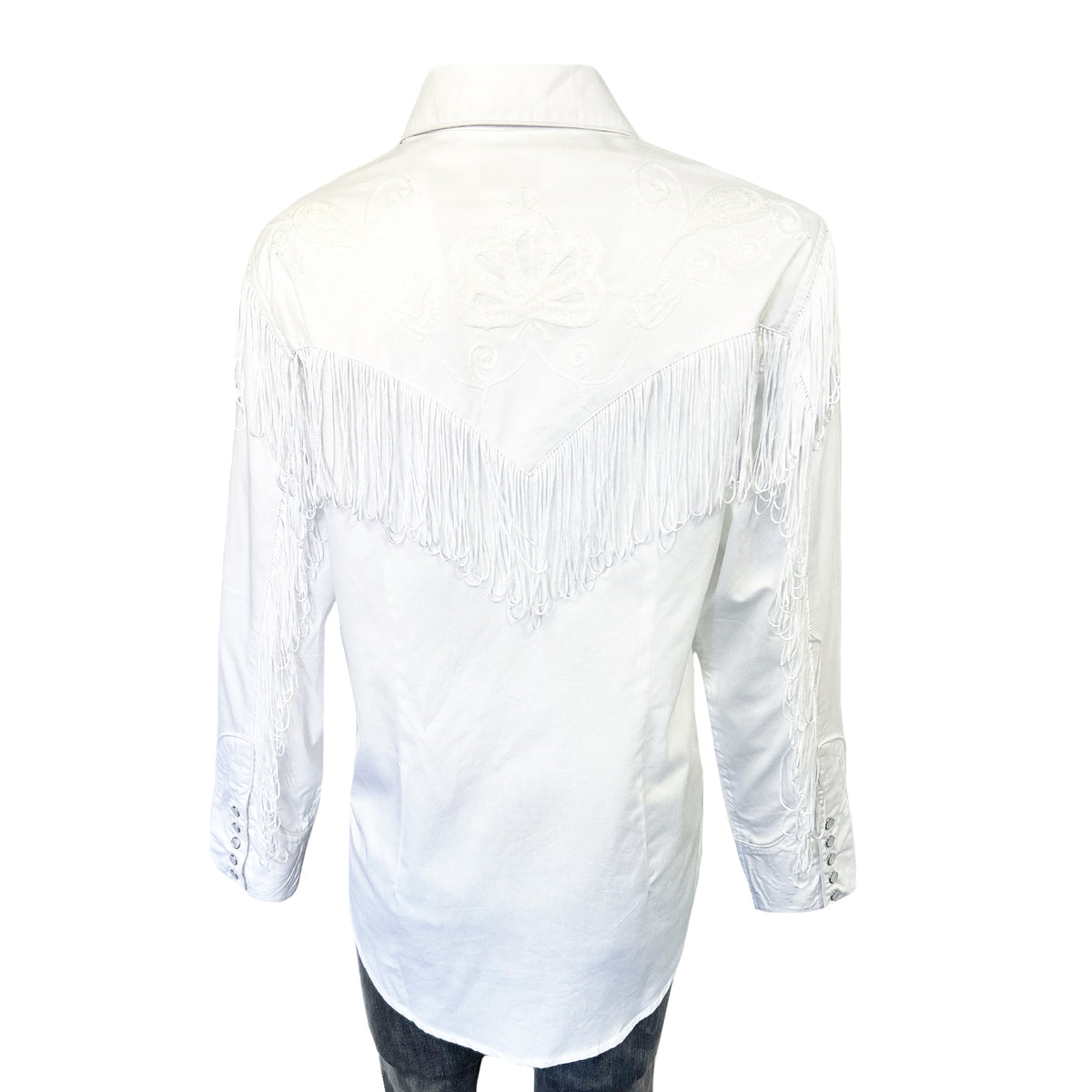 Women's Vintage White Fringe Embroidered Western Shirt