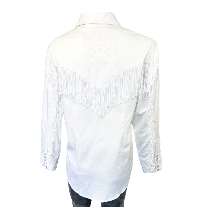 Women's Vintage White Fringe Embroidered Western Shirt