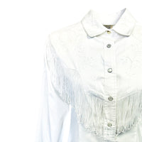Women's Vintage White Fringe Embroidered Western Shirt