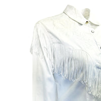 Women's Vintage White Fringe Embroidered Western Shirt