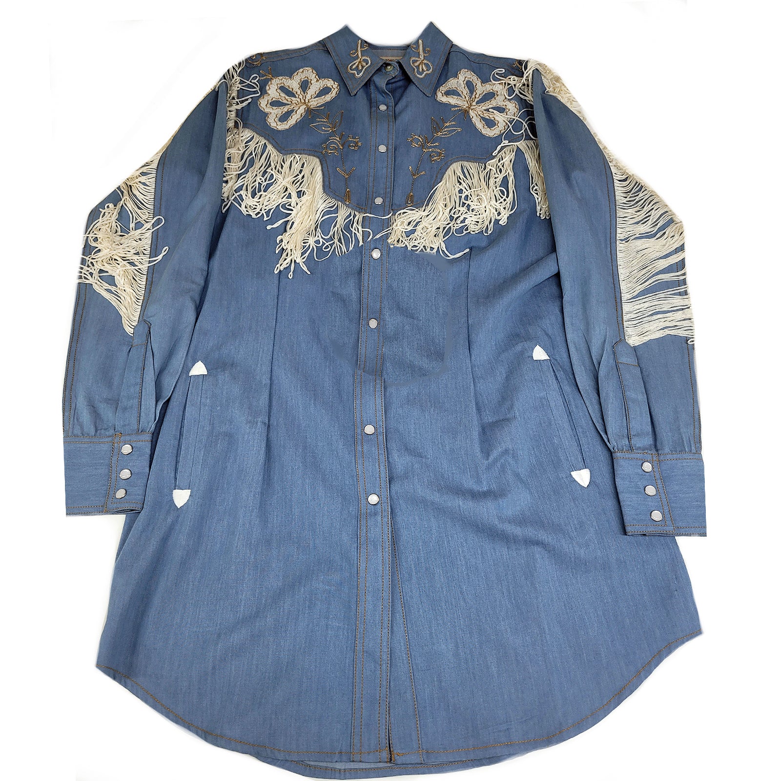 Women's Vintage Fringe Denim Embroidered Western Shirt