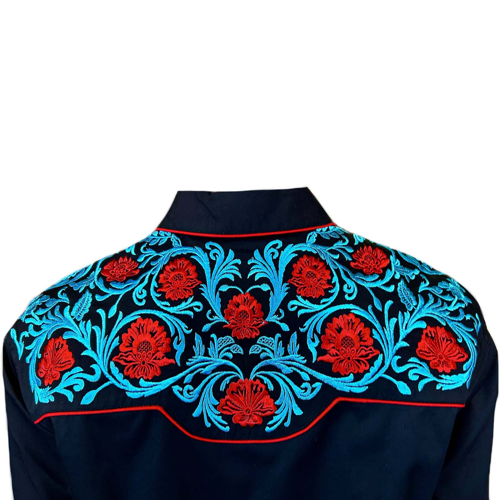 Women's Vintage Floral Embroidered Black Western Shirt