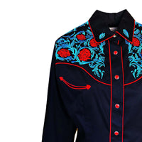 Women's Vintage Floral Embroidered Black Western Shirt