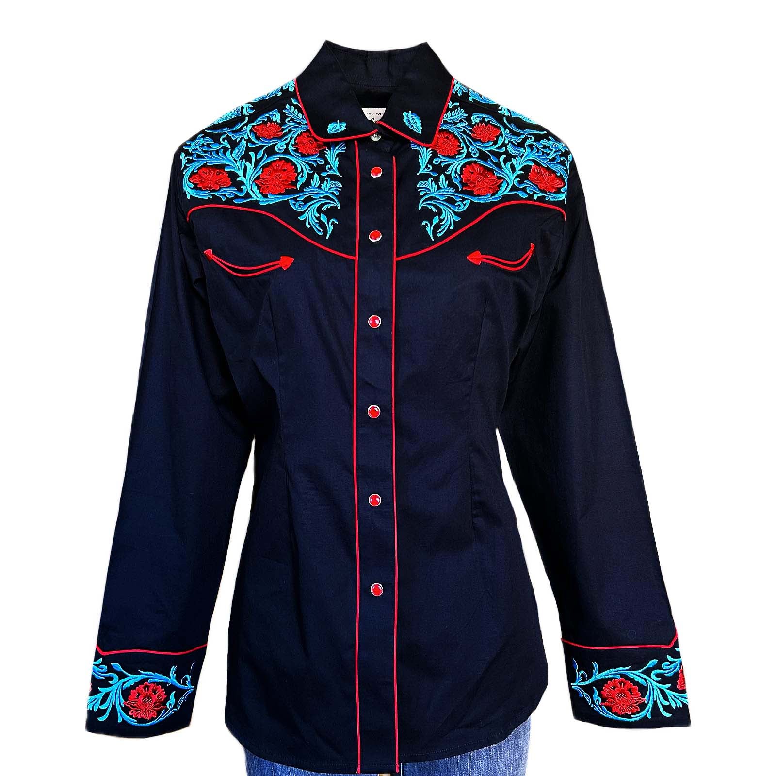 Women's Vintage Floral Embroidered Black Western Shirt – Rockmount