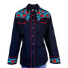 Women's Vintage Floral Embroidered Black Western Shirt