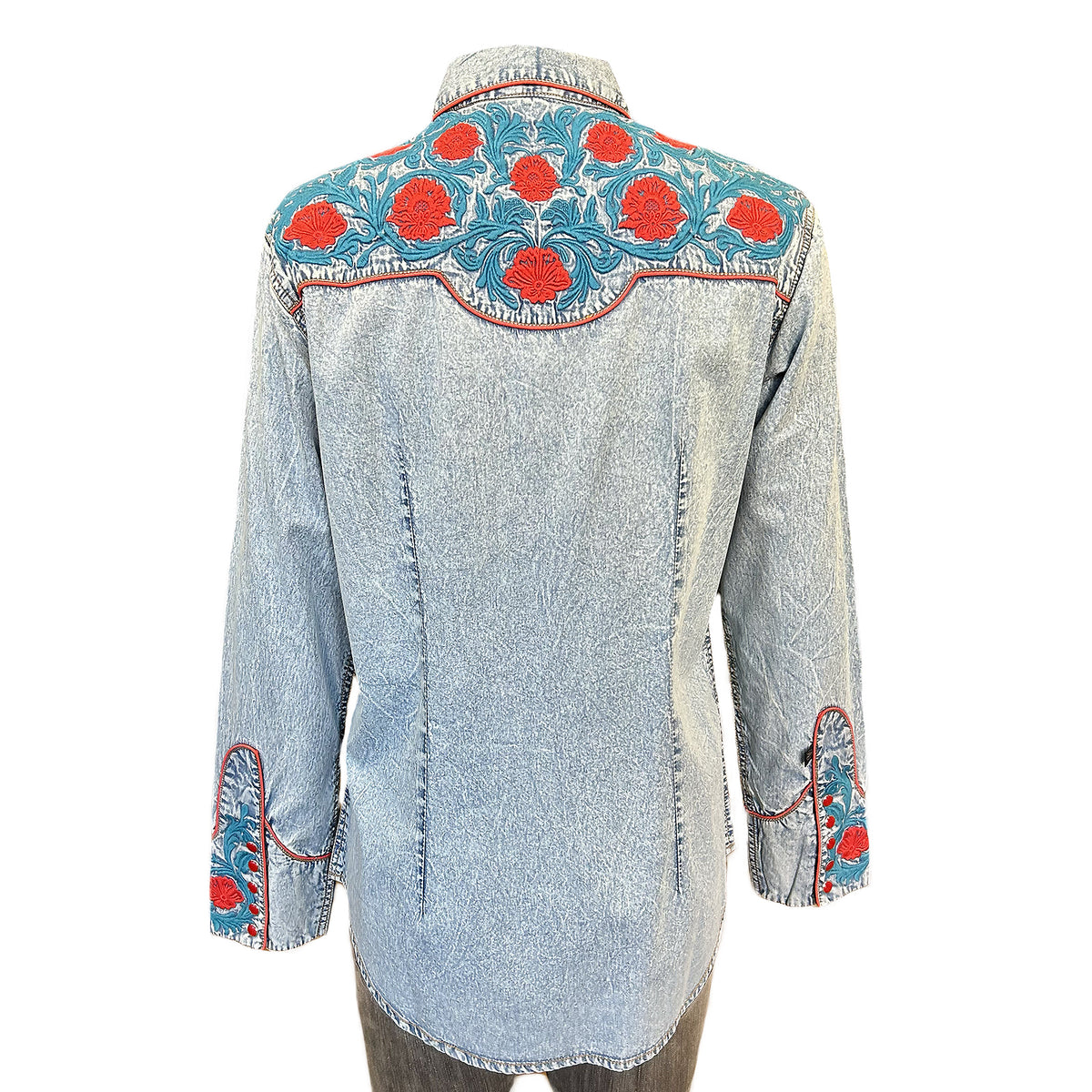Women's Vintage Floral Embroidery Denim Western Shirt