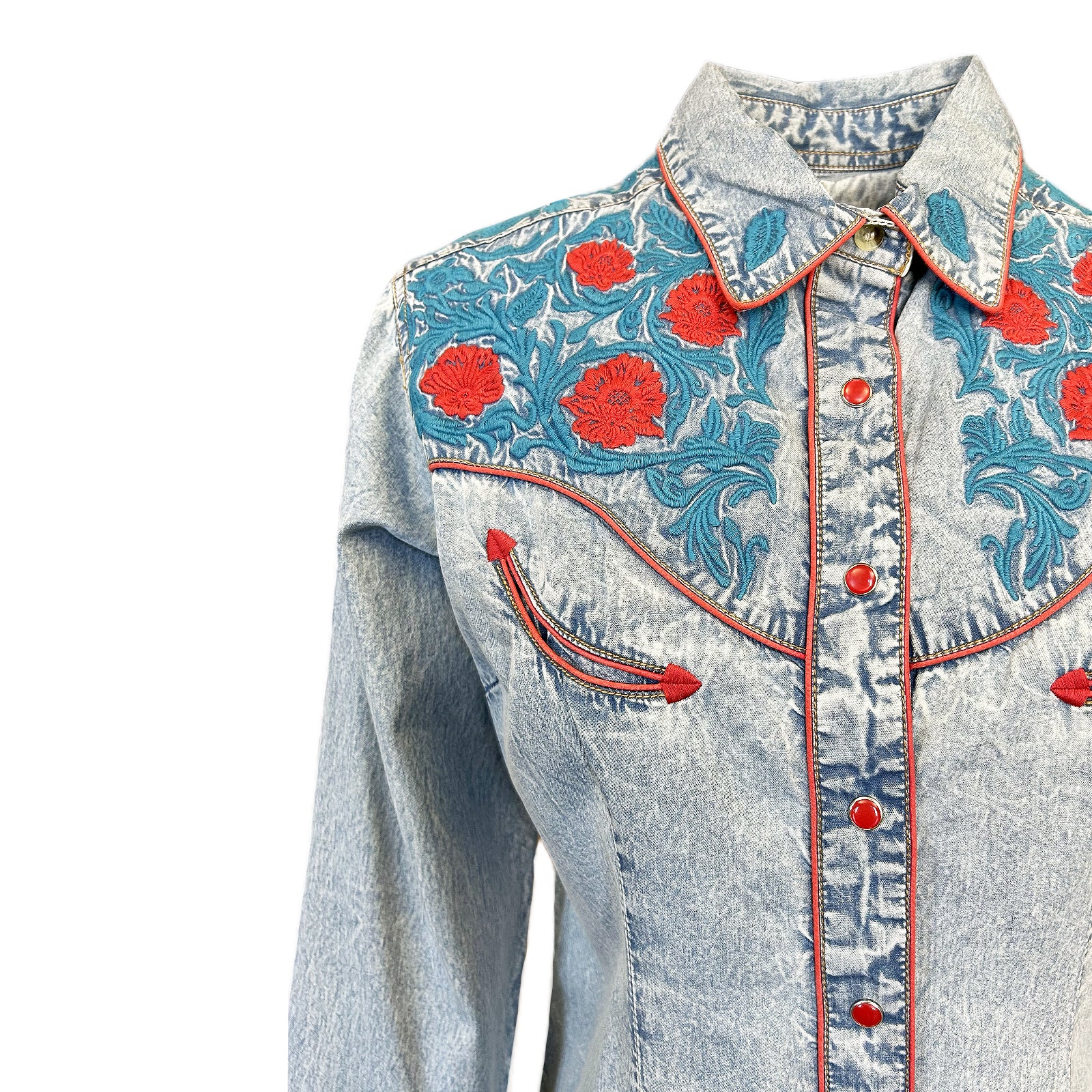 Women's Vintage Denim Floral Embroidered Western Shirt – Rockmount