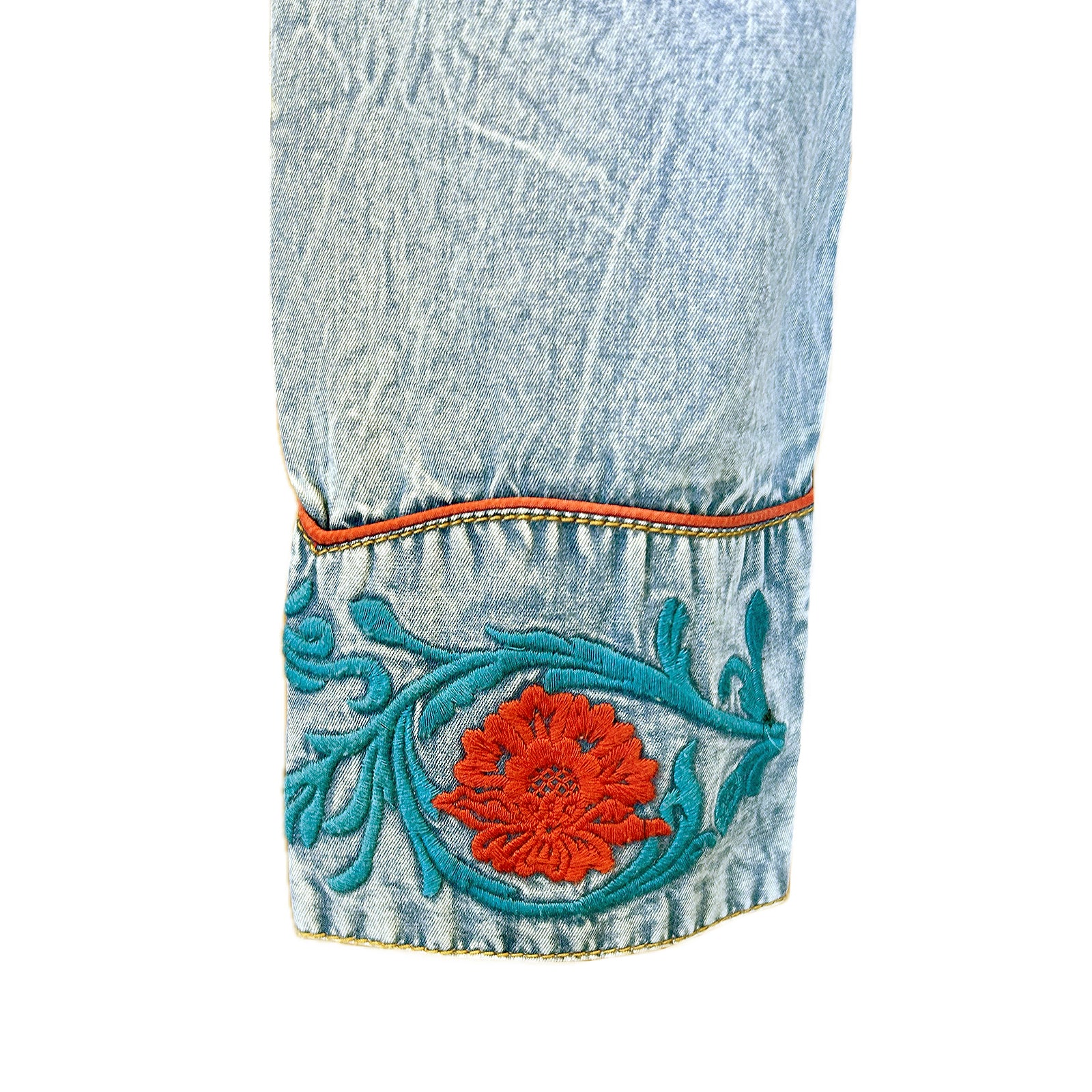 Women's Vintage Denim Floral Embroidered Western Shirt