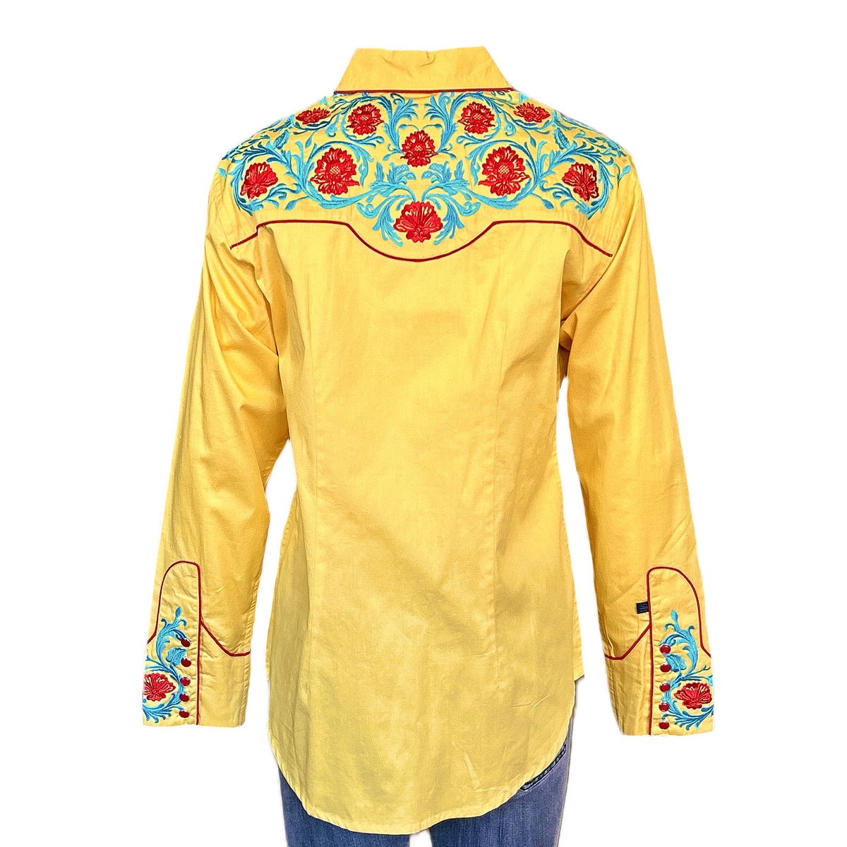 Women's Vintage Floral Embroidery Gold Western Shirt