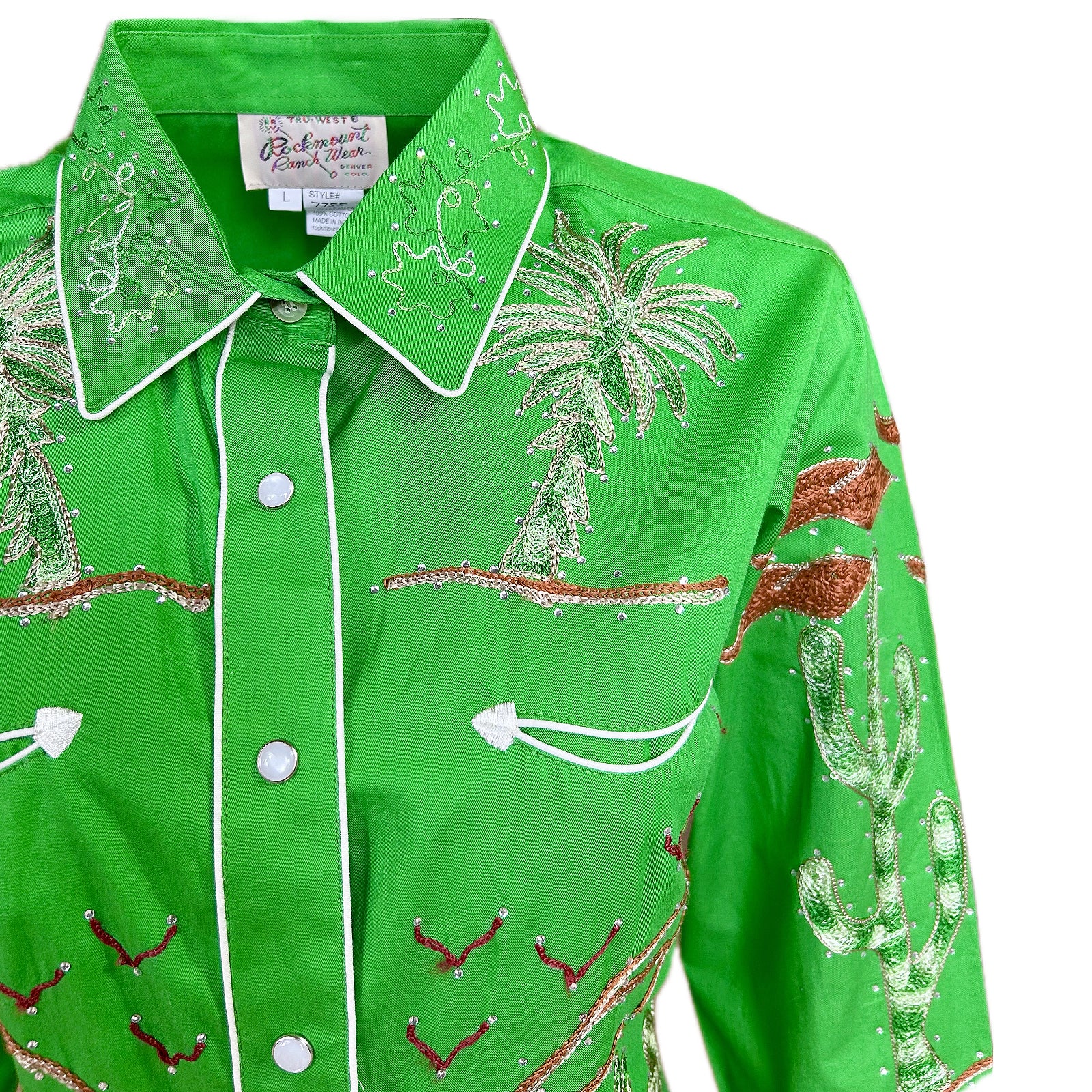 Women's Porter Wagoner Green Embroidered Western Shirt