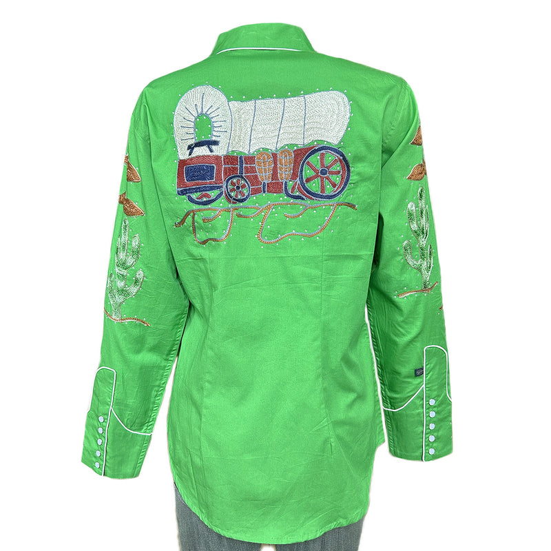 Women's Porter Wagoner Green Embroidered Western Shirt